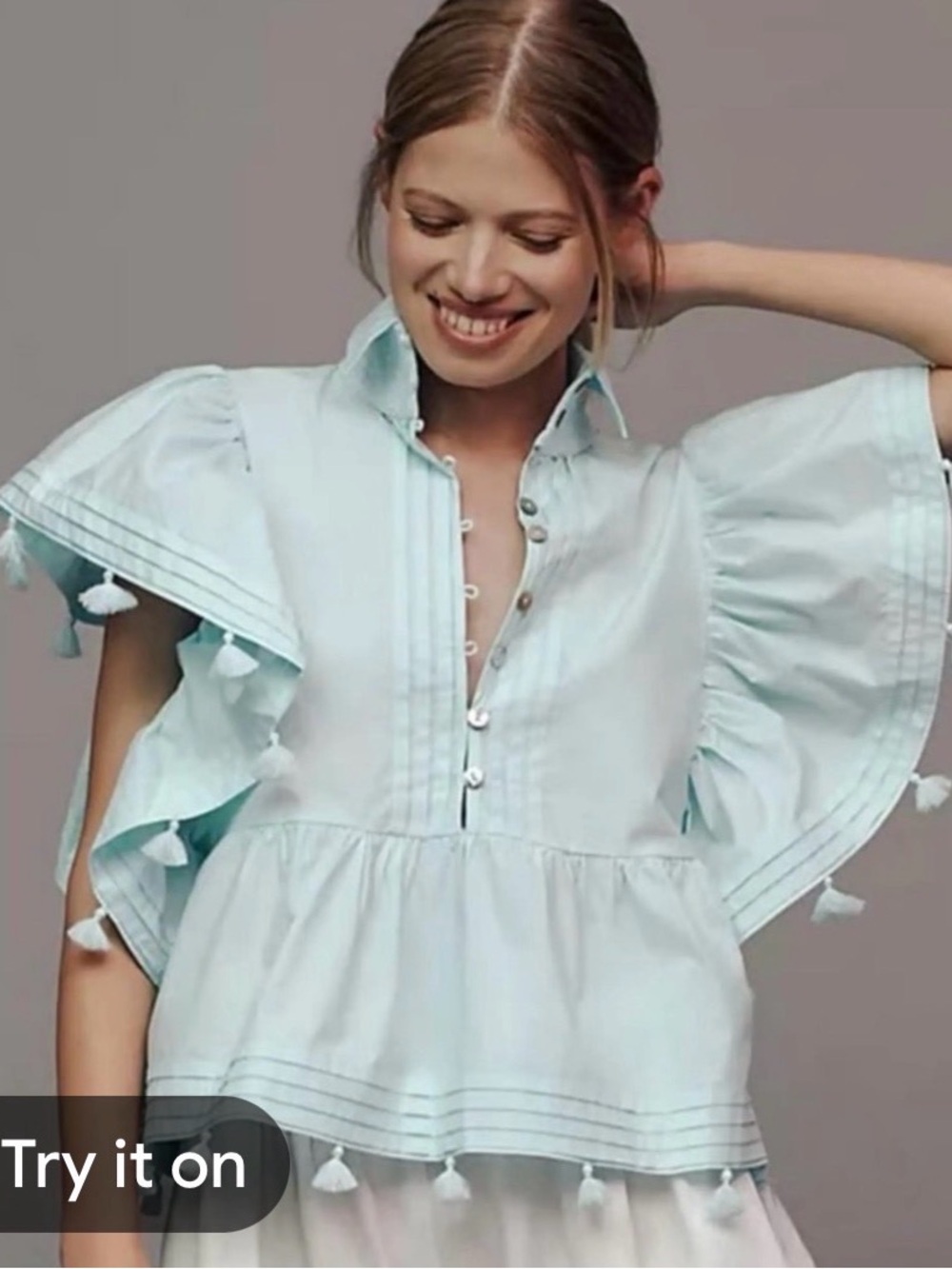 Hope for Flowers Tracy Reese XL Light Blue Organic cotton Crochet-Edge Blouse